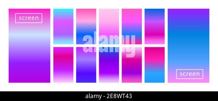 Collezione di sfondi colorati in colori neon alla moda. Design vettoriale dello schermo moderno per app mobili. Sfumature astratte di colore morbido. Campioni per Illustrazione Vettoriale