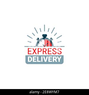 Icona di consegna rapida. Iscrizione Timer e Express Delivery su sfondo chiaro. Consegna rapida, spedizione espressa e urgente, servizi, cronometro Illustrazione Vettoriale