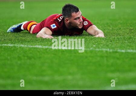 Jordan Veretout di Roma reagisce durante il campionato italiano Serie UNA partita di calcio tra ROMA E Hellas Verona il 31 gennaio 2021 allo Stadio Olimpico di Roma - Foto Federico Proietti / DPPI / LiveMedia Foto Stock