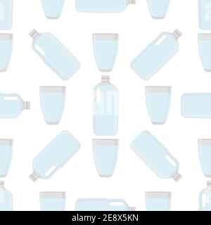 Illustrazione sul set di temi bottiglie di plastica di tipo identico per acqua potabile. Modello d'acqua composto da accessori per la cucina di raccolta, bottiglia di plastica Illustrazione Vettoriale