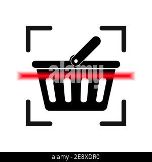 Icona di scansione del carrello. Concetto di commercio elettronico. Illustrazione vettoriale. Icona acquisti online. Illustrazione Vettoriale