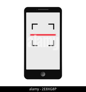 Concetto di scansione tramite telefono. Icona di scansione dello smartphone. Illustrazione vettoriale. Logo del test del telefono. Illustrazione Vettoriale