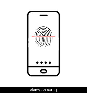 Icona di sblocco dello smartphone. Icona di scansione delle impronte digitali. Illustrazione vettoriale. Icona concettuale di sblocco del telefono. Illustrazione Vettoriale