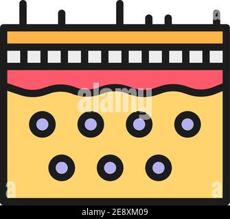 Icona della linea di colore piatta della pelle, dell'epidermide e della dermatologia. Isolato su sfondo bianco Illustrazione Vettoriale