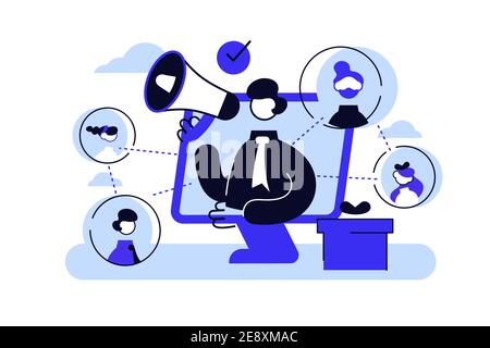 Concetto di rinvio. Servizio di comunicazione del pubblico di marketing per influencer Illustrazione Vettoriale