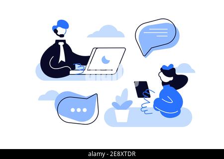 Illustrazione vettoriale. Servizio clienti, operatore telefonico maschile consiglia Illustrazione Vettoriale