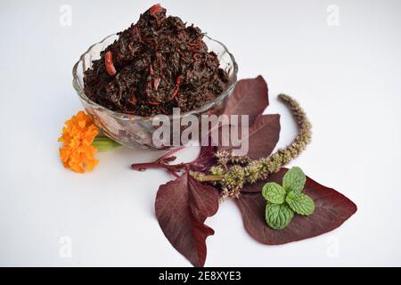 Il Chera Thoram o le foglie di spinaci rossi mescolano fritto, tradizionale piatto autentico dell'india del sud Foto Stock
