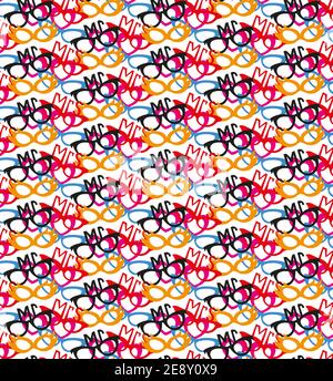 Colorful photo booth party prop set ininterrotta illustrazione vettoriale su uno sfondo bianco. Illustrazione Vettoriale