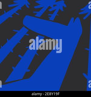 Abstract lupo blu e alberi Stencil in sfondo nero. Il Fauvismo ed ha tagliato fuori la vibrazione da Henri Matisse. Per poster e moda di prodotti artistici. Foto Stock
