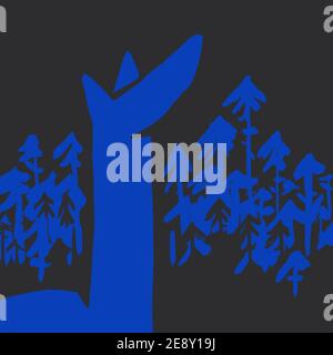Astratto lupo blu e foresta Stencil in sfondo nero. Il Fauvismo ed ha tagliato fuori la vibrazione da Henri Matisse. Per poster e moda di prodotti artistici. Foto Stock