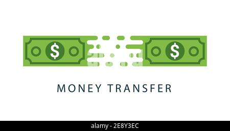 Icona del vettore di pagamento per i fondi di trasferimento di denaro con invio rapido. Logo di invio di denaro in volo Illustrazione Vettoriale