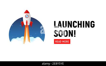 Lancio del modello di marketing store a breve. In arrivo banner volantino di annuncio. Illustrazione Vettoriale