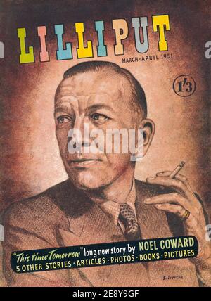 Copertina vintage della rivista Lilliput per marzo-aprile 1951, con un'illustrazione di Noel Coward. Foto Stock