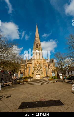 L'ex chiesa di St. Kessog sulla strada principale di Callander Stirling nel centro della Scozia Foto Stock