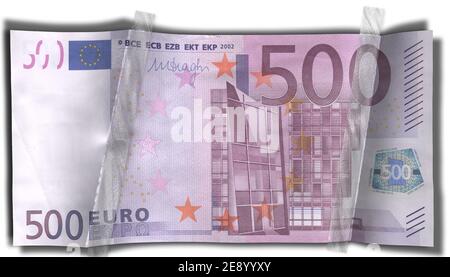 500 Euro sfondo souvenir.valuta, valuta dell'Unione europea, numero, numero 500, carta Foto Stock