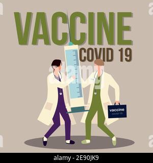 vaccino covid 19 caratteri medici con siringa e kit di vaccinazione illustrazione vettoriale Illustrazione Vettoriale