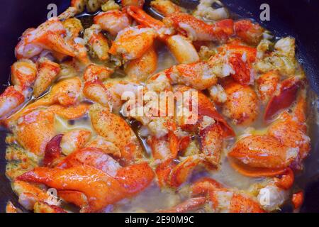 Salate la carne di aragosta in una padella Foto Stock