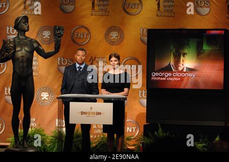 L'attore Terrence Howard e l'attrice Jeanne Tripplehorn presentano il 14° annual attori dello schermo nominati da Guild Award a Los Angeles, CA, USA il 20 dicembre 2007. Foto di Lionel Hahn/ABACAPRESS.COM Foto Stock