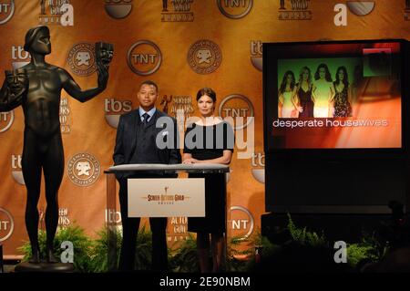 L'attore Terrence Howard e l'attrice Jeanne Tripplehorn presentano il 14° annual attori dello schermo nominati da Guild Award a Los Angeles, CA, USA il 20 dicembre 2007. Foto di Lionel Hahn/ABACAPRESS.COM Foto Stock