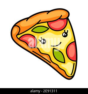 Kawaii illustrazione della pizza. Illustrazione Vettoriale