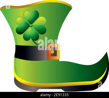 happy st patricks giorno leprechaun boot con icona trifoglio dettagliato illustrazione vettoriale di stile Illustrazione Vettoriale