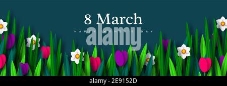 8 marzo banner di saluto. Illustrazione Vettoriale