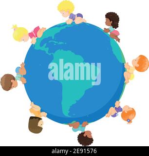 Concetto di giorno per bambini. I bambini adorabili girano in giro per il mondo. Illustrazione Vettoriale