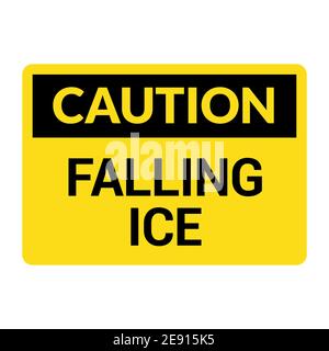 Attenzione: Icona di pericolo di caduta di ghiaccio/neve. Errore di avvertimento nel simbolo di sicurezza del ghiaccio Illustrazione Vettoriale