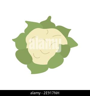 Cavolfiore. Illustrazione vettoriale colorata in stile cartoon isolato su sfondo bianco. Verdure verdi alimentari naturali Illustrazione Vettoriale
