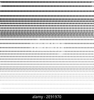 Linee rette tratteggiate. Strisce di gradiente vettoriali. Nero, macchie grigie, sfondo bianco. Modello mezzitoni. Design monocromatico. Concetto tecnologico astratto. EPS10 Illustrazione Vettoriale