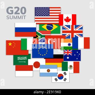 Vettore G20 bandiera di paese Messico, Stati Uniti, Canada. Icona del set di allarmi G20 Illustrazione Vettoriale