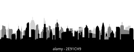 Immagine urbana con silhouette di paesaggio urbano. Città skyline costruzione città grattacieli orizzonte sfondo Illustrazione Vettoriale
