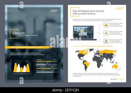 Brochure creative design. Modello multiuso con copertina e pagine posteriori per report annuale aziendale, modello di brochure, opuscolo, rivista, Illustrazione Vettoriale