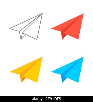 Set di icone vettoriali isometriche del piano della carta. Illustrazione di aeroplano di carta Origami Illustrazione Vettoriale