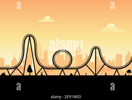 Vector Roller Coaster ride silhouette Park. Icona rollercoaster illustrazione concetto di skyline Illustrazione Vettoriale