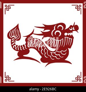 Il classico cinese Papercutting stile Illustrazione, UN drago di cartoon, lo zodiaco cinese Illustrazione Vettoriale