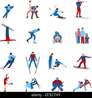 Gli sportivi invernali si sono stabiliti con le persone sui cieli di snowboard, i pattini sono isolati illustrazione vettoriale Illustrazione Vettoriale