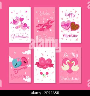 Insieme di illustrazioni vettoriali per biglietti di San Valentino, etichetta, badge, modelli con collezione di lettere Illustrazione Vettoriale