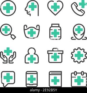 insieme di icone mediche, vettore e illustrazione Illustrazione Vettoriale