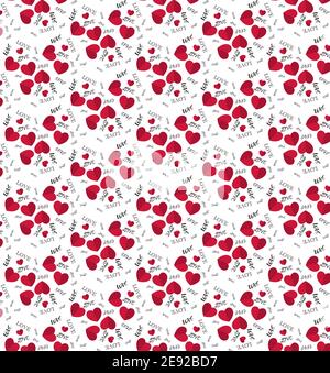 Pattern vettoriale senza cuciture con cuore rosso su sfondo bianco Illustrazione Vettoriale