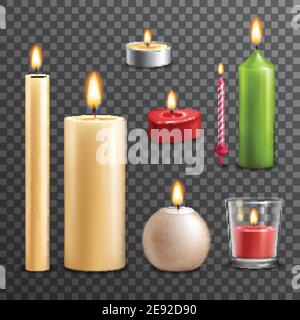 Candele 3D realistico insieme isolato su sfondo trasparente illustrazione vettoriale Illustrazione Vettoriale