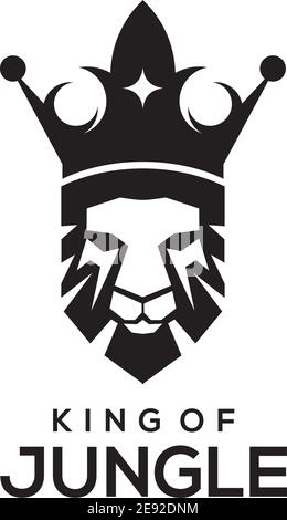 Re Leone con disegno del logo della corona modello di illustrazione vettoriale Illustrazione Vettoriale