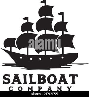 Immagine del modello vettoriale del logo dell'icona della barca a vela Illustrazione Vettoriale
