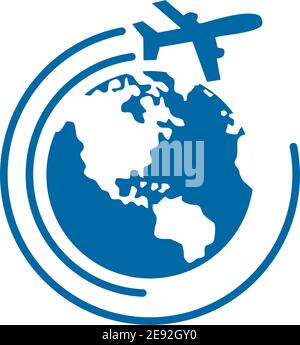 Design del logo dell'azienda di viaggi con utilizzo del modello vettoriale dell'icona del piano illustrazione Illustrazione Vettoriale