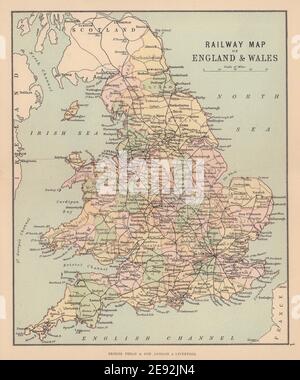 GRAN BRETAGNA FERROVIE. Mappa ferroviaria di Inghilterra e Galles. FILIPPO 1885 anni Foto Stock