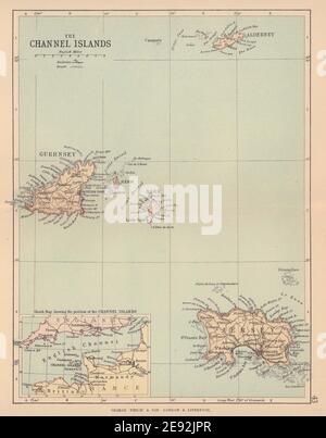 ISOLE DEL CANALE. Mappa antica. Maglia Guernsey Sark Alderney. FILIPPO 1885 Foto Stock