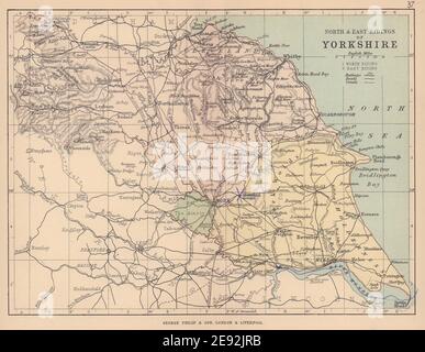 YORKSHIRE NORTH & EAST RIDING. Mappa della contea. Circoscrizioni ferroviarie. FILIPPO 1885 Foto Stock