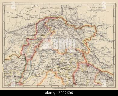 BRITISH INDIA NORD. Jammu Kashmir Punjab Himalaya. JOHNSTON 1910 vecchia mappa Foto Stock