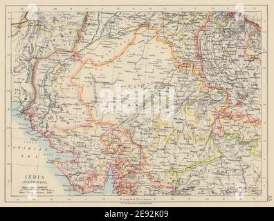 BRITISH INDIA NW. Rajputana (Rajasthan) Sindh Gujarat Malwa. JOHNSTON 1910 mappa Foto Stock