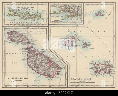 ISOLE EUROPEE. Malta Gozo Creta maglia Capri Guernsey Sark. JOHNSTON 1910 mappa Foto Stock